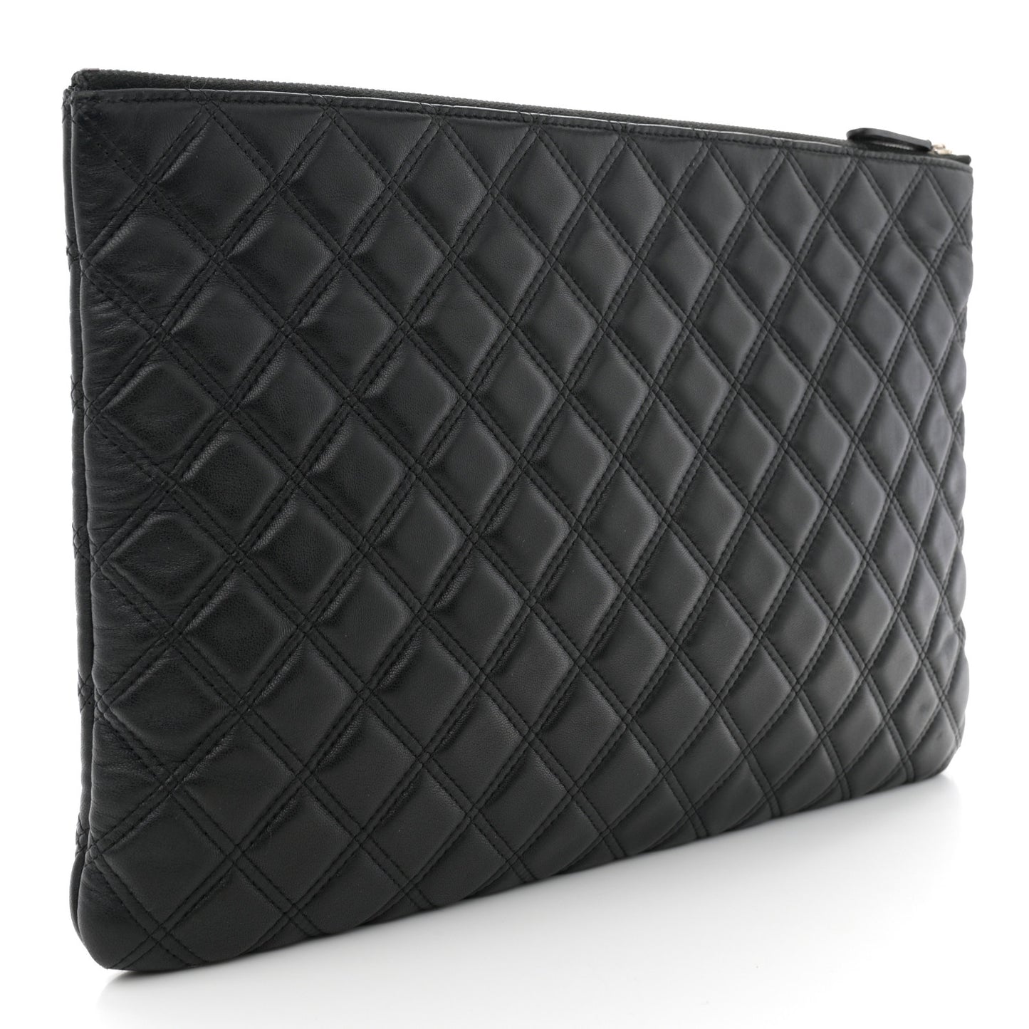 Lambskin Double Stitch Quilted Large Cosmetic Case Black