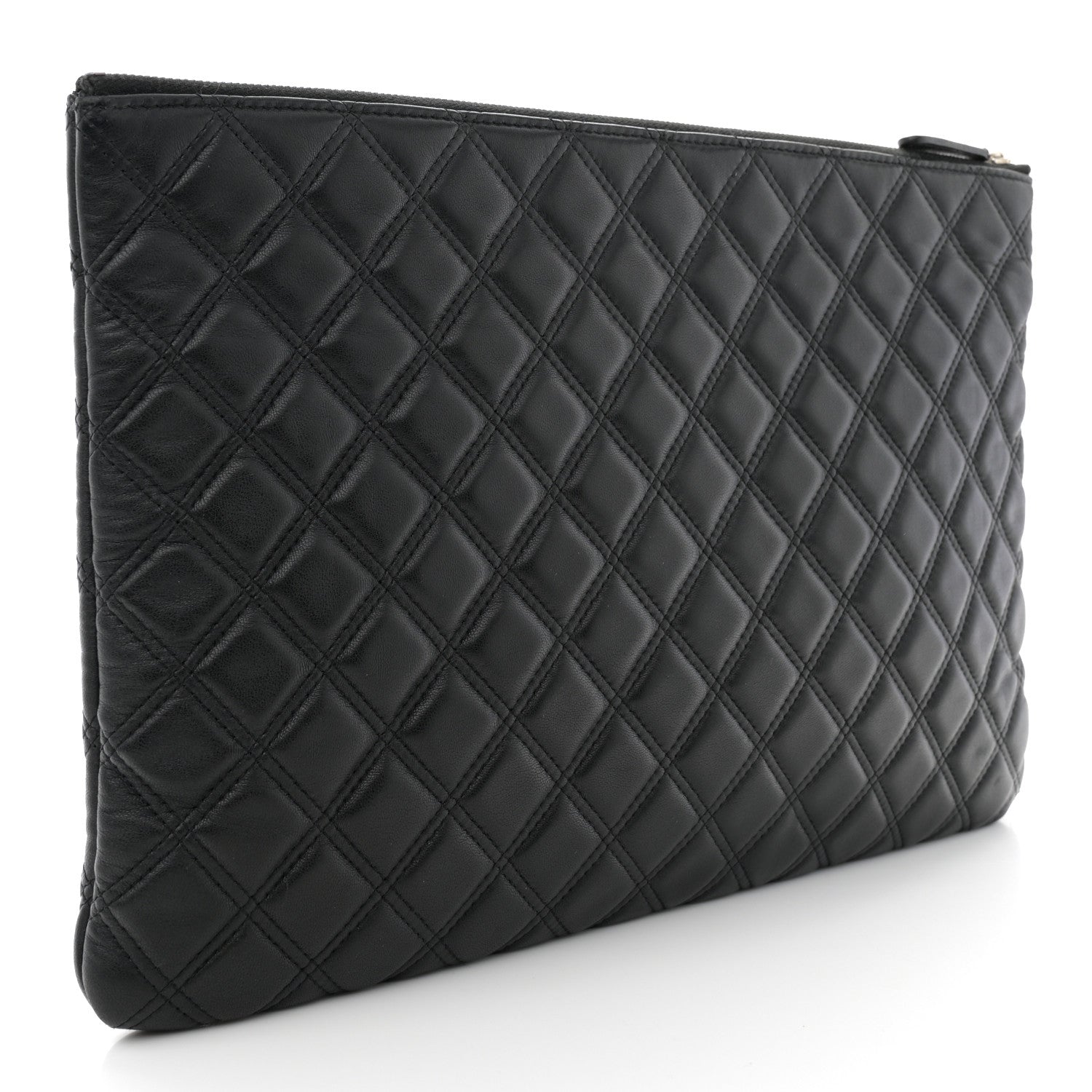 Chanel Lambskin Double Stitch Quilted Large Cosmetic Case Black 3 of 12