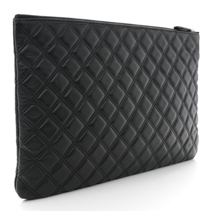 Chanel Lambskin Double Stitch Quilted Large Cosmetic Case Black 3 of 12