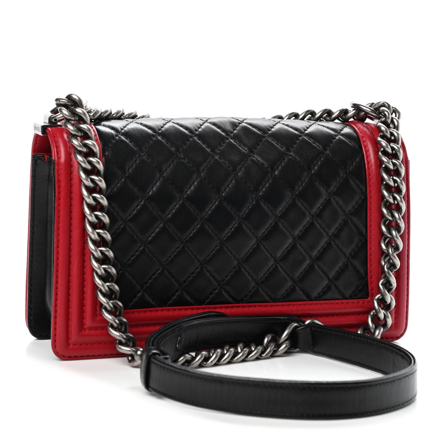 Chanel Lambskin Quilted Medium Boy Flap Black Red 2 of 4