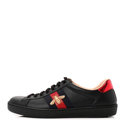 Gucci Miro Soft Calfskin Laminated Ayers Web Bee Embroidered Mens Ace Sneakers 7.5 Black Red Flame Night 1 of 9