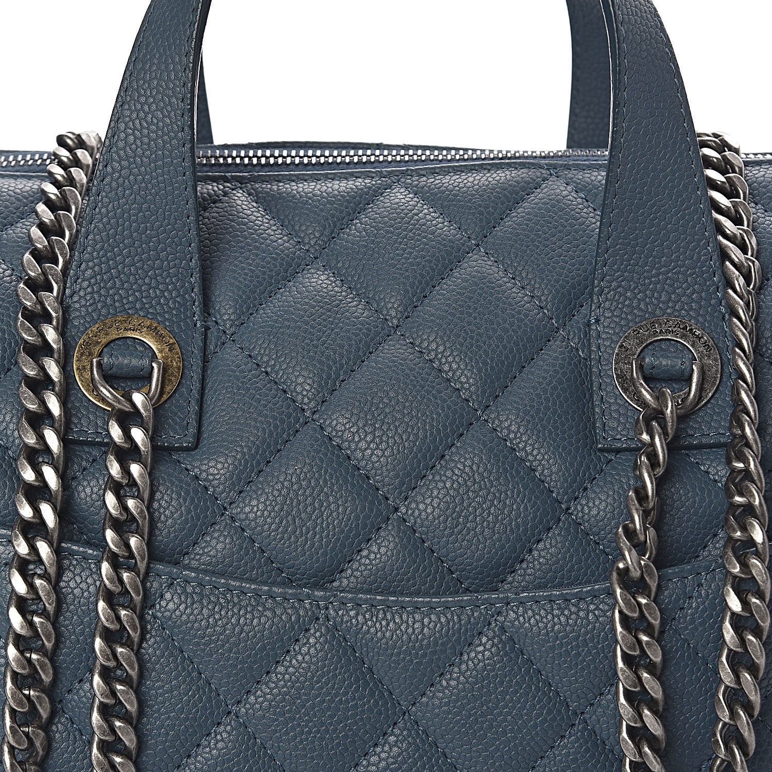 Chanel Grained Calfskin Quilted Large Casual Pocket Bowling Bag Blue 9 of 12