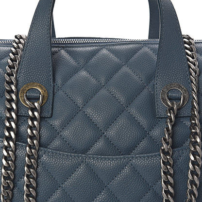 Chanel Grained Calfskin Quilted Large Casual Pocket Bowling Bag Blue 9 of 12