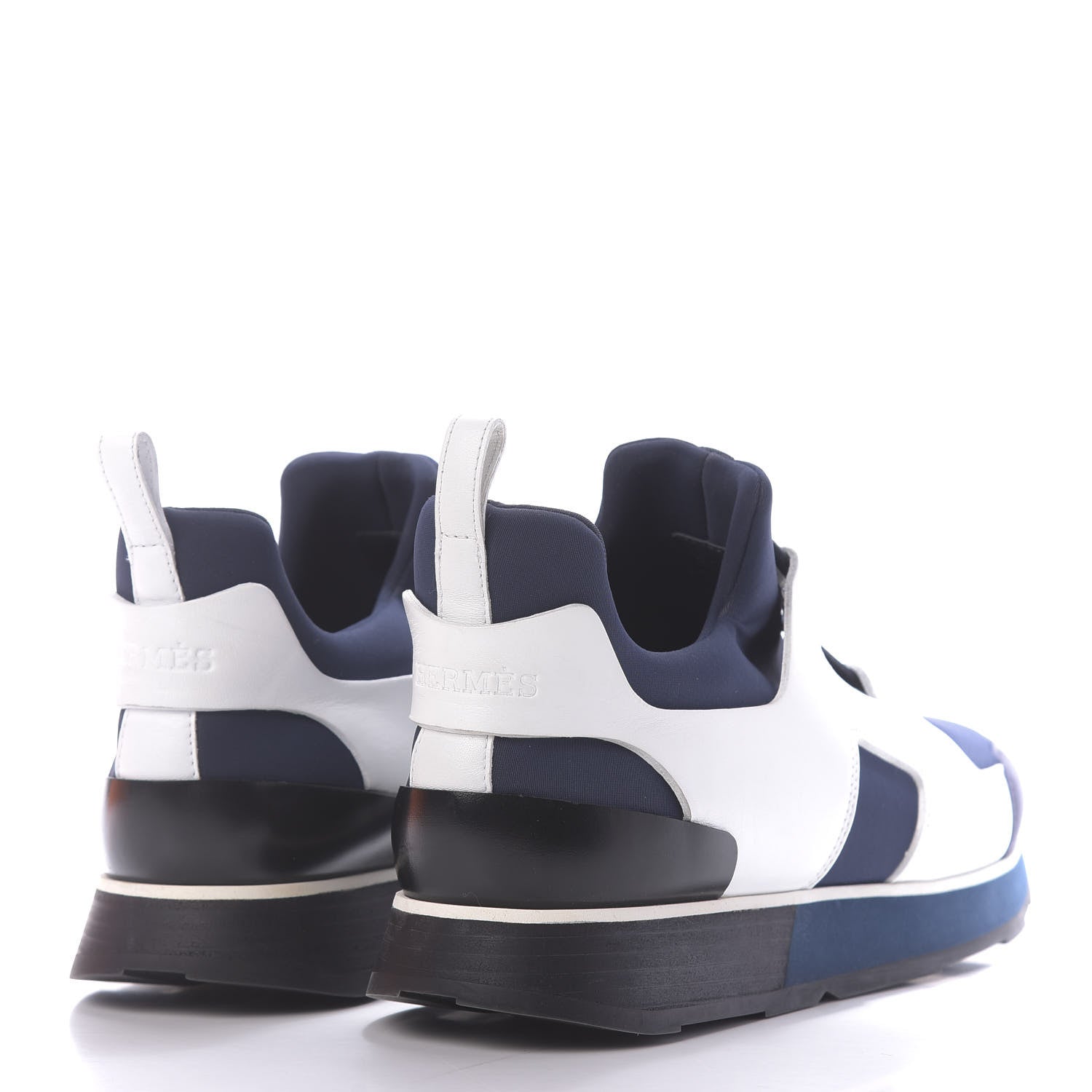 Hermes Technical Canvas Calfskin Goatskin Womens Player Sneakers 38.5 Marine White Black 4 of 12