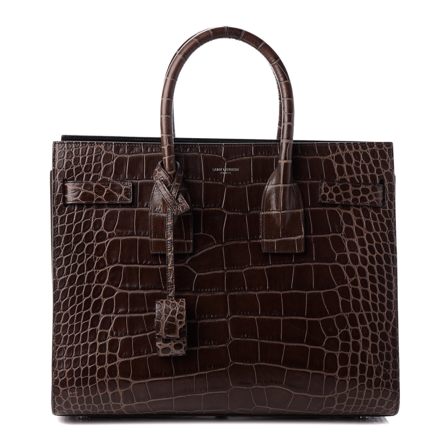 Calfskin Crocodile Embossed Small Sac De Jour Brown
