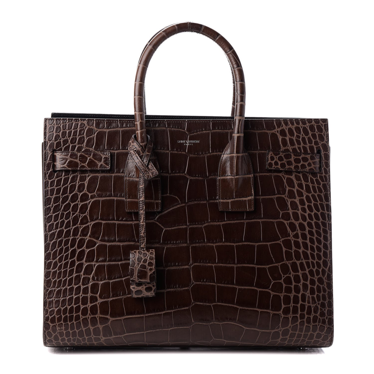 Saint Laurent Calfskin Crocodile Embossed Small Sac De Jour Brown 1 of 9