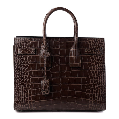 Saint Laurent Calfskin Crocodile Embossed Small Sac De Jour Brown 1 of 9