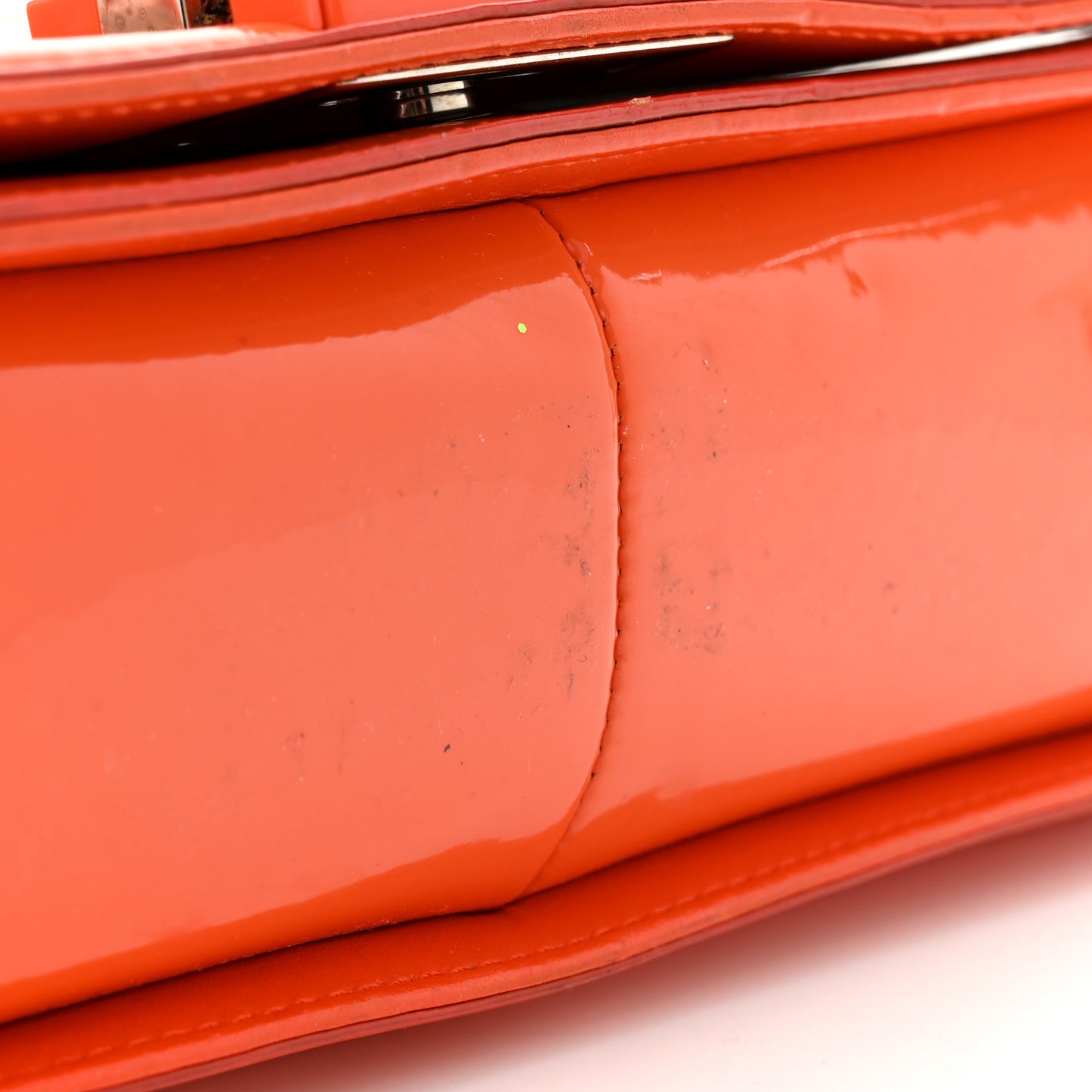 Patent Calfskin Quilted Medium Plexiglass Boy Flap Orange