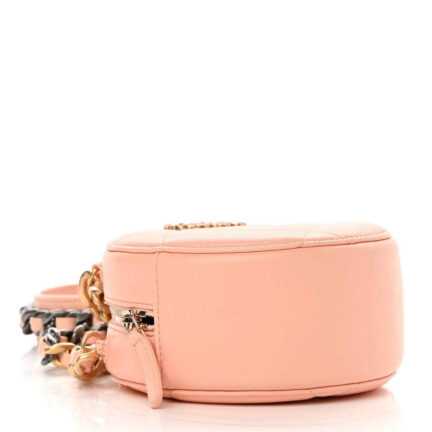 Lambskin Quilted Chanel 19 Round Clutch With Chain Light Orange