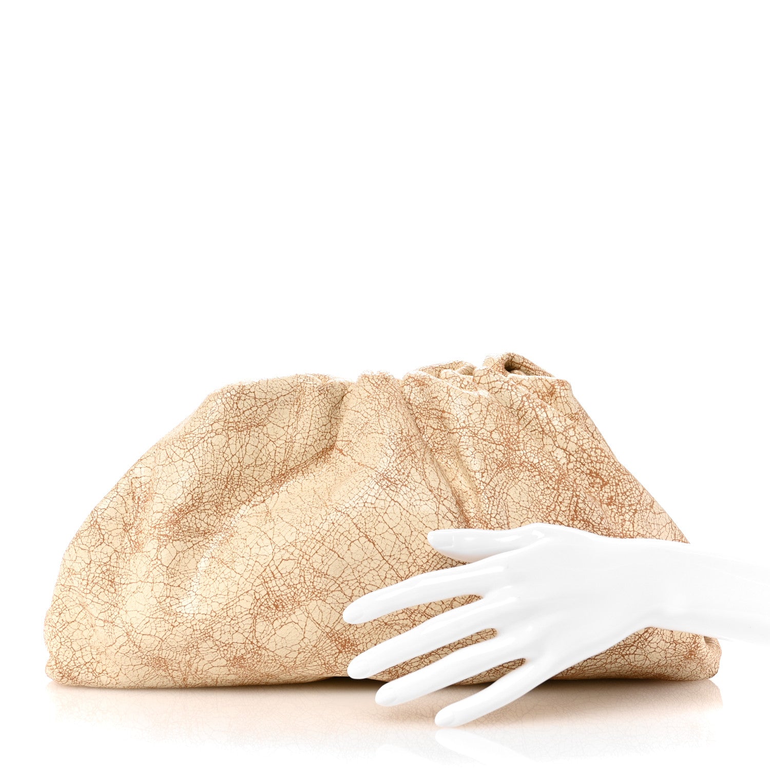 Bottega Veneta Crackled Calfskin The Pouch Oversized Clutch Zabaione 2 of 10