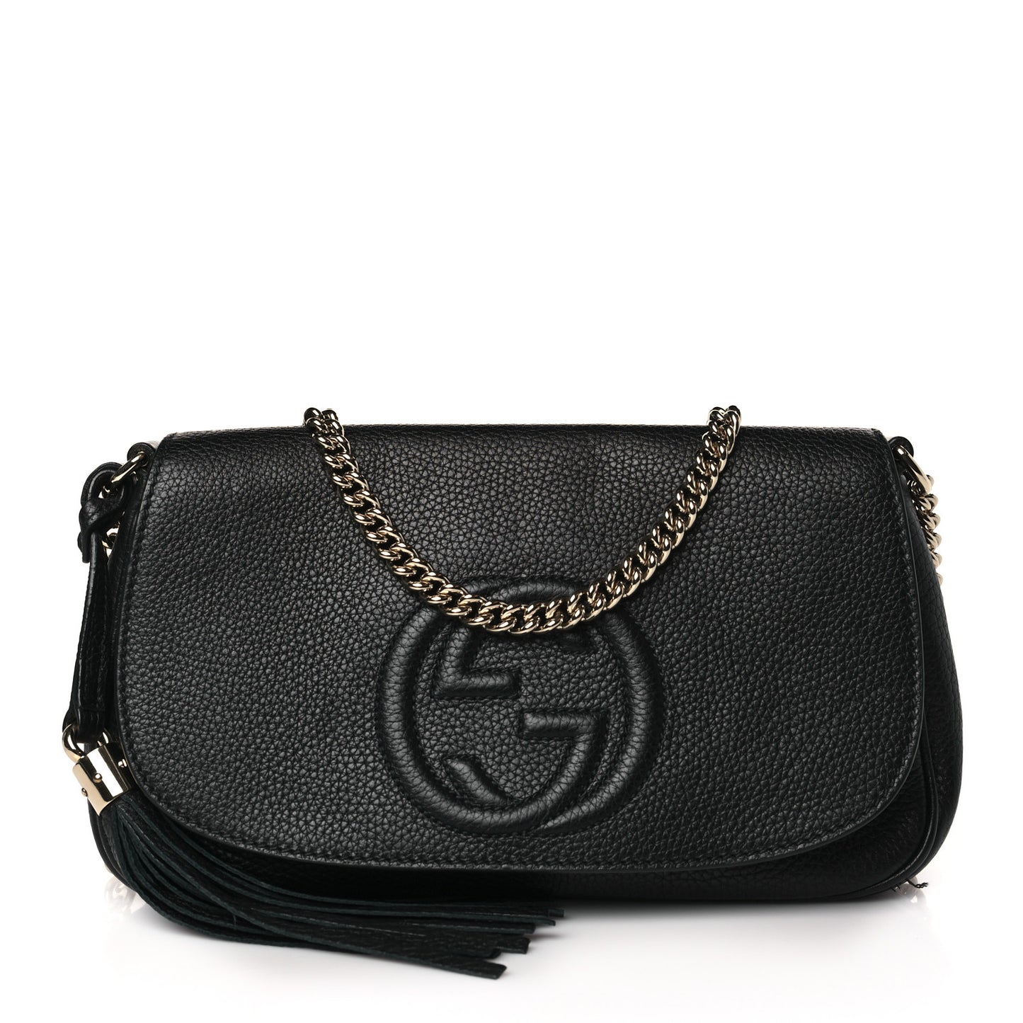 Pebbled Calfskin Medium Soho Flap Crossbody Black