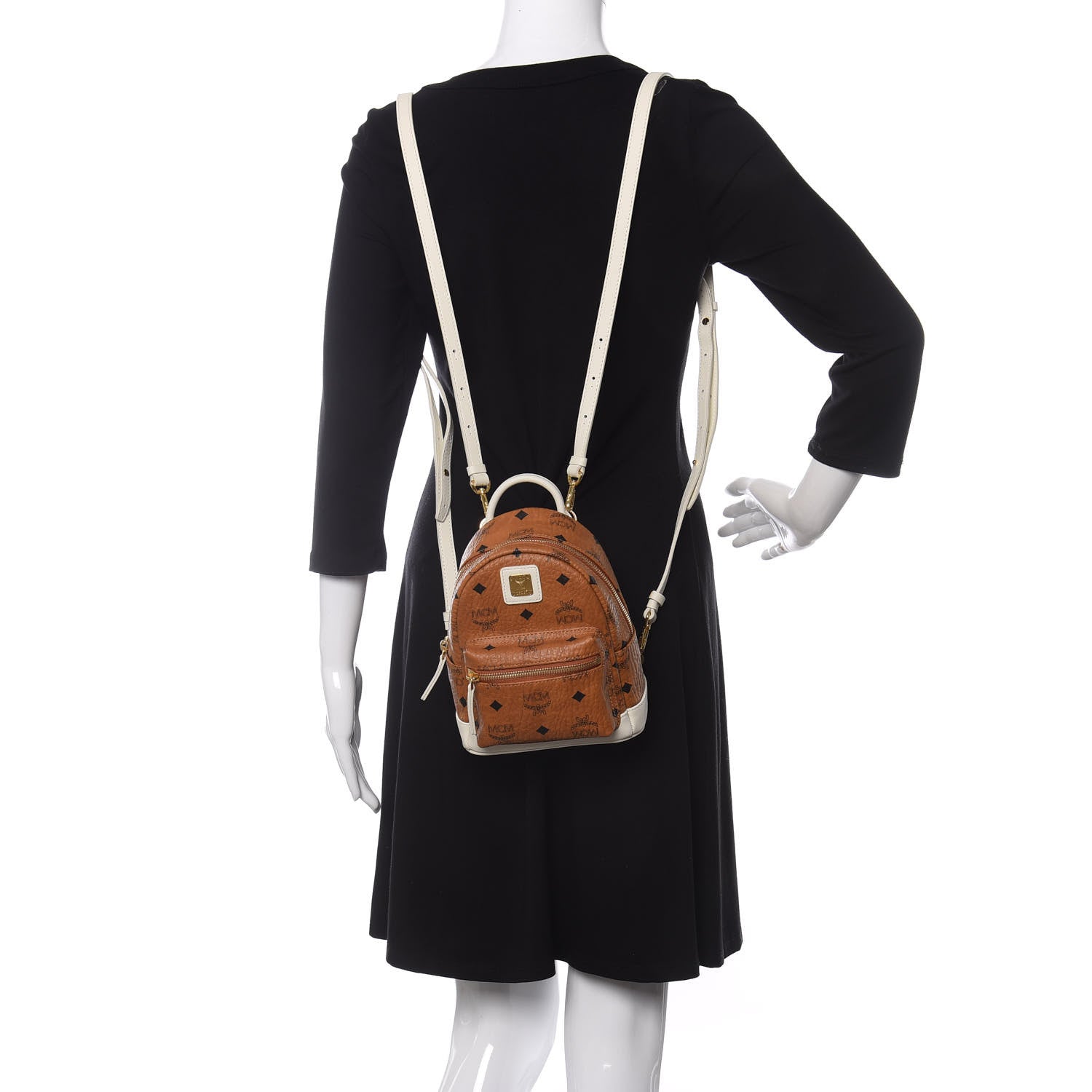 MCM Visetos X-Mini Stark Backpack Cognac White 3 of 9