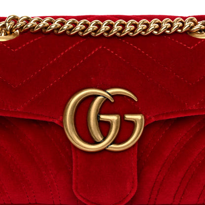 Gucci Velvet Matelasse Small GG Marmont Shoulder Bag Hibiscus Red 8 of 10