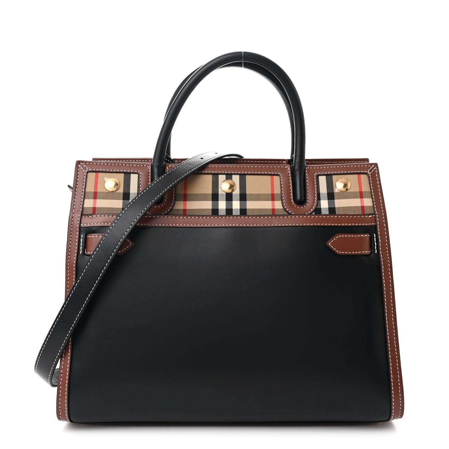 Burberry Calfskin Vintage Check Small Two Handle Title Bag Black 1 of 11