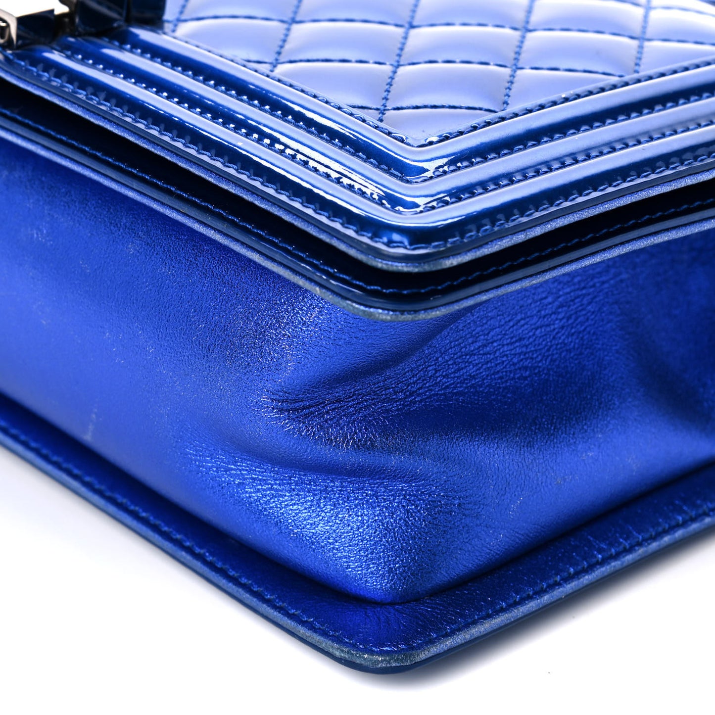 Metallic Patent Quilted Medium Boy Flap Blue