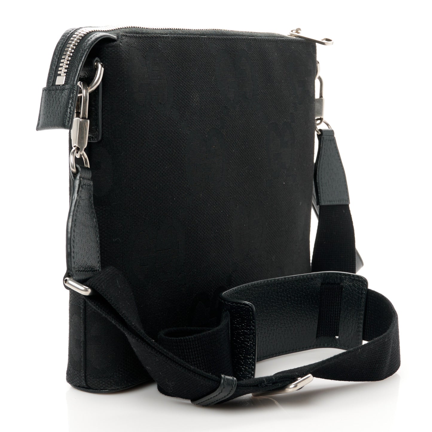 Monogram Jumbo GG Textured Dollar Calfskin Wristlet Messenger Bag Black
