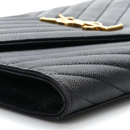 Saint Laurent Grain De Poudre Matelasse Chevron Monogram Envelope Clutch Black 8 of 9
