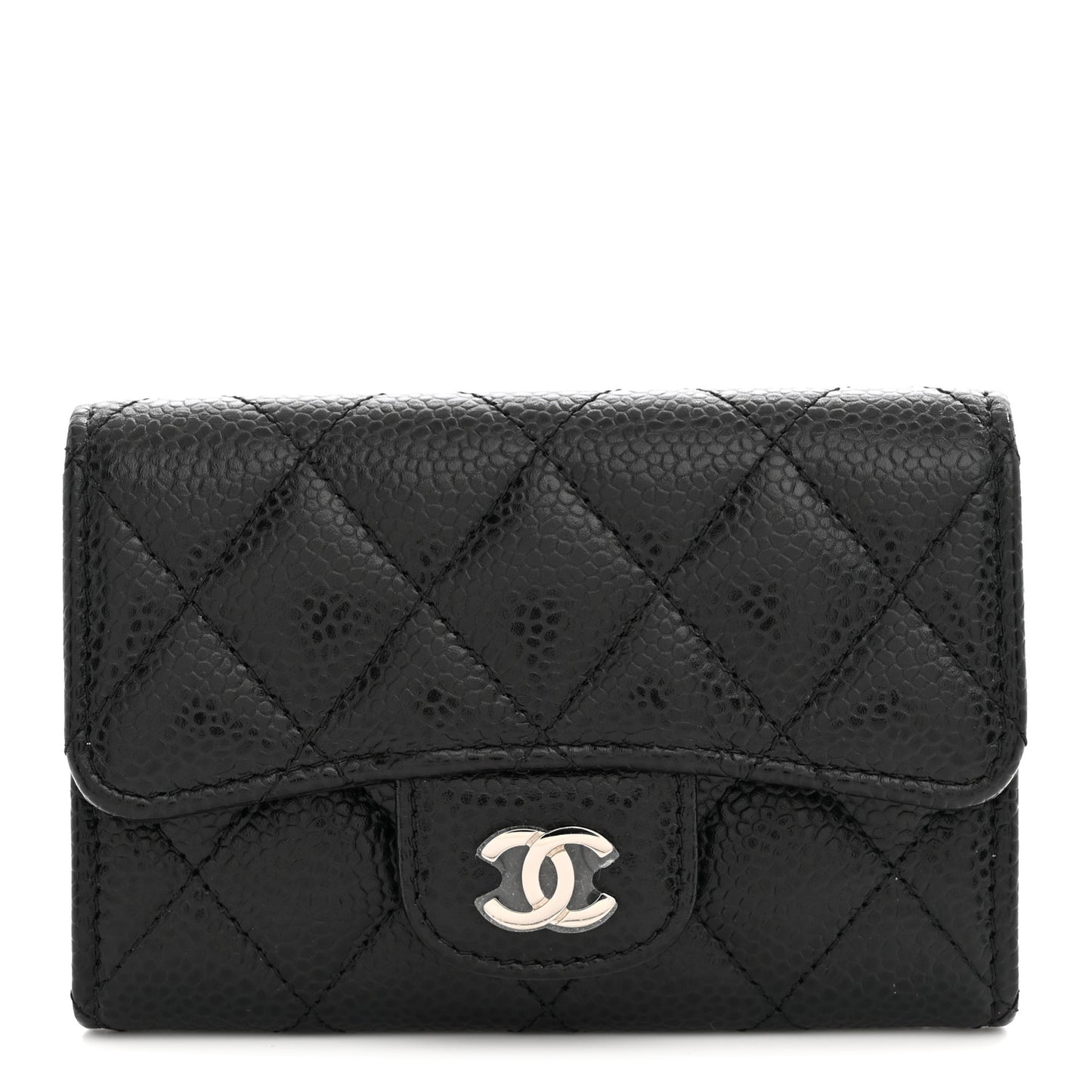 Caviar Quilted Flap Card Holder Black