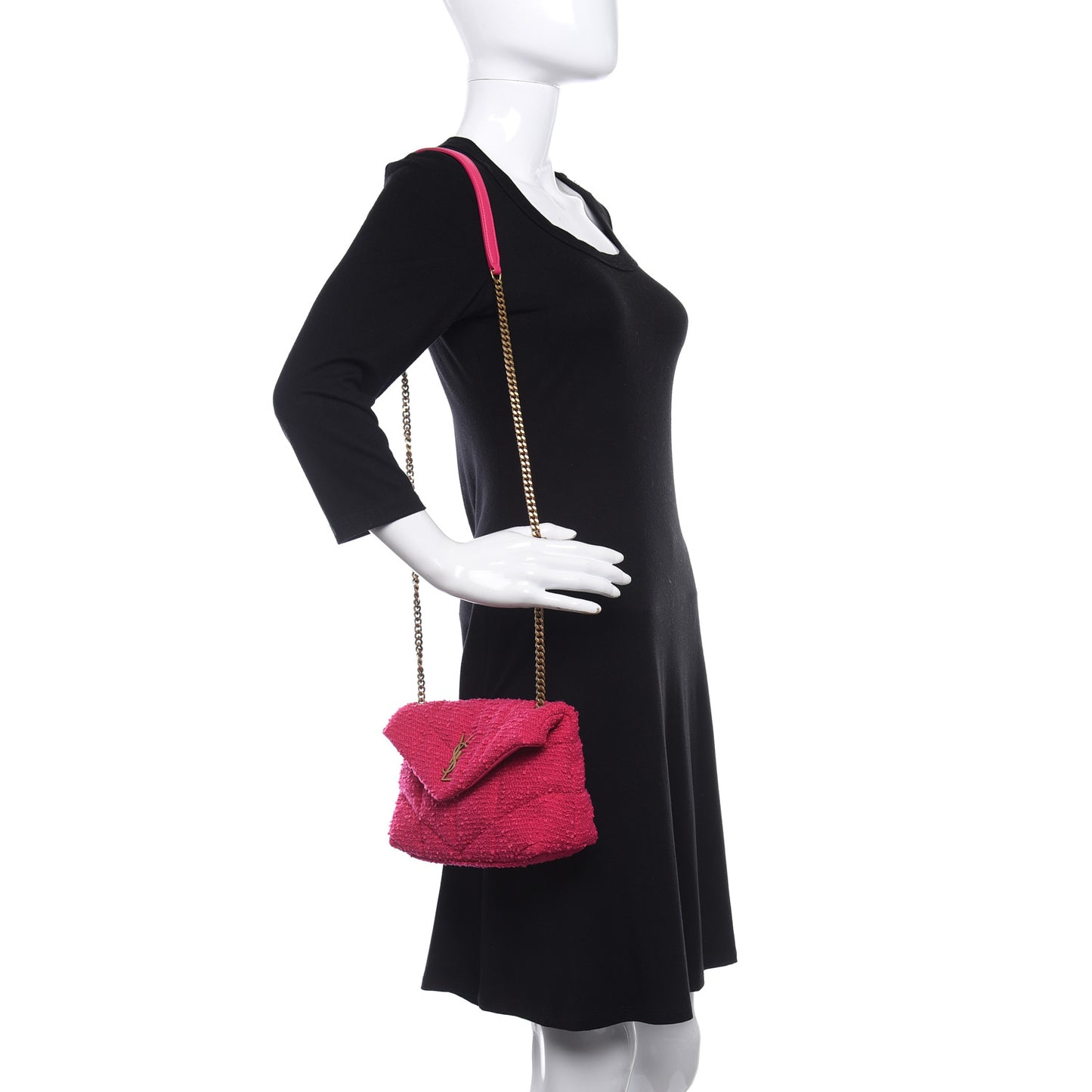 Boucle Tweed Quilted Toy Loulou Puffer Monogram Chain Satchel Magenta