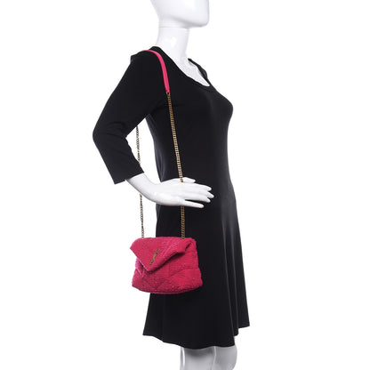 Saint Laurent Boucle Tweed Quilted Toy Loulou Puffer Monogram Chain Satchel Magenta 2 of 13