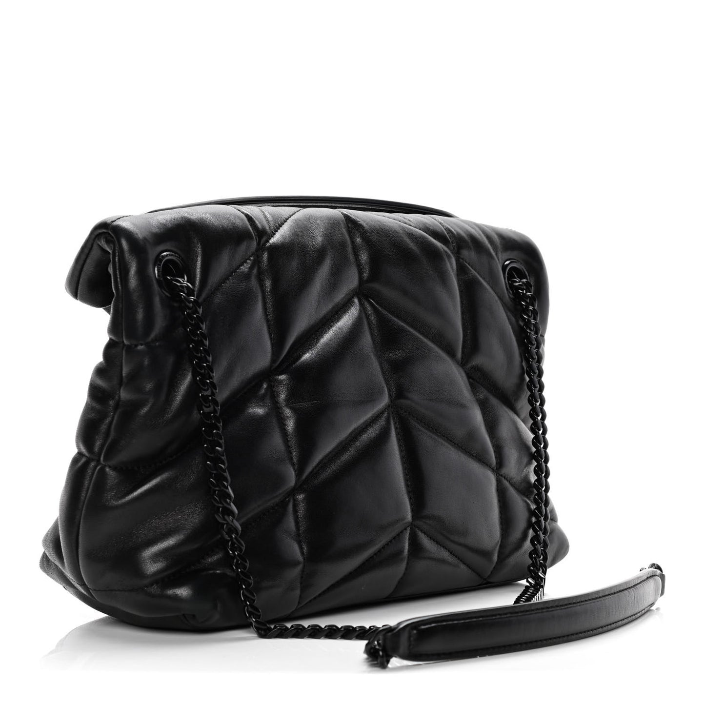 Lambskin Quilted Small Loulou Puffer Monogram Chain Satchel Black