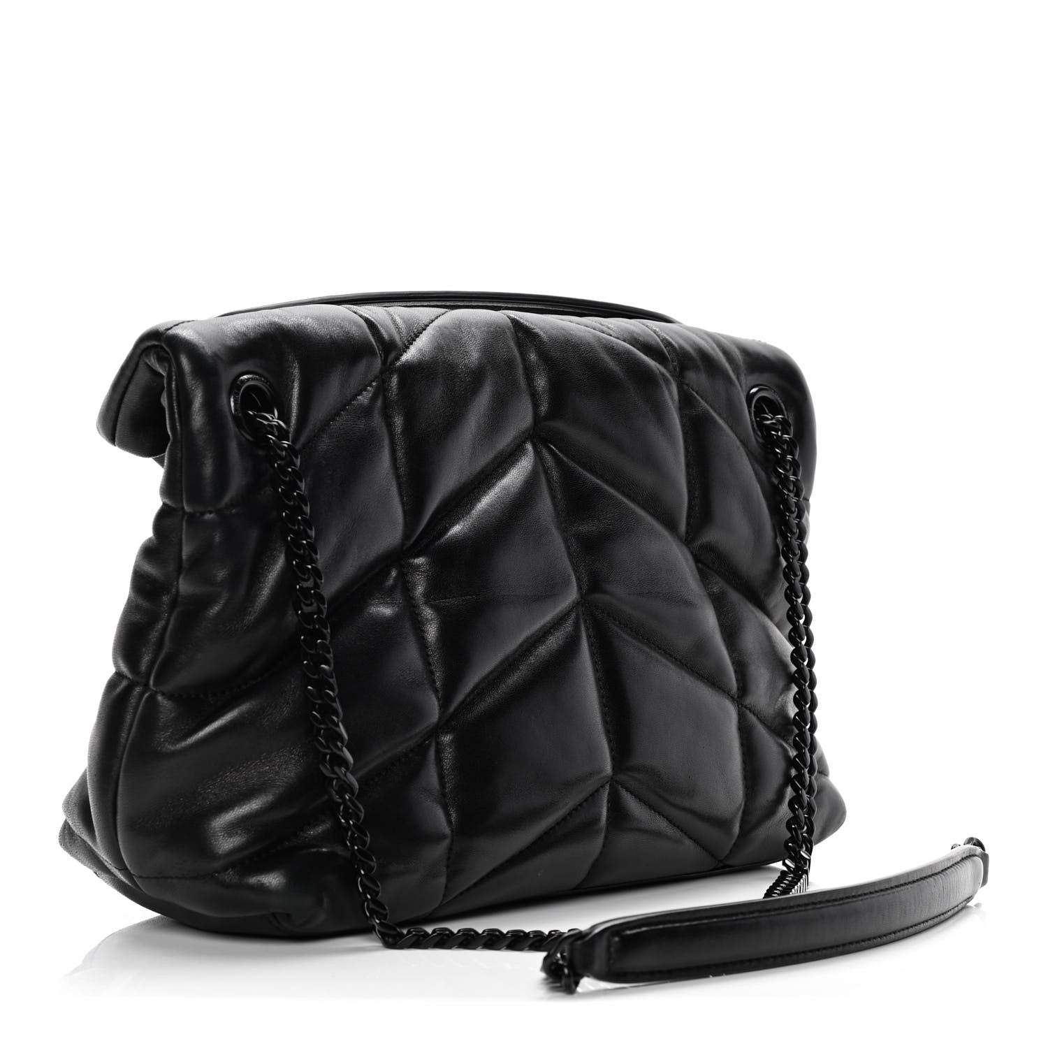 Saint Laurent Lambskin Quilted Small Loulou Puffer Monogram Chain Satchel Black 2 of 9