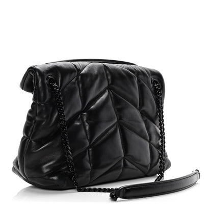 Saint Laurent Lambskin Quilted Small Loulou Puffer Monogram Chain Satchel Black 2 of 9