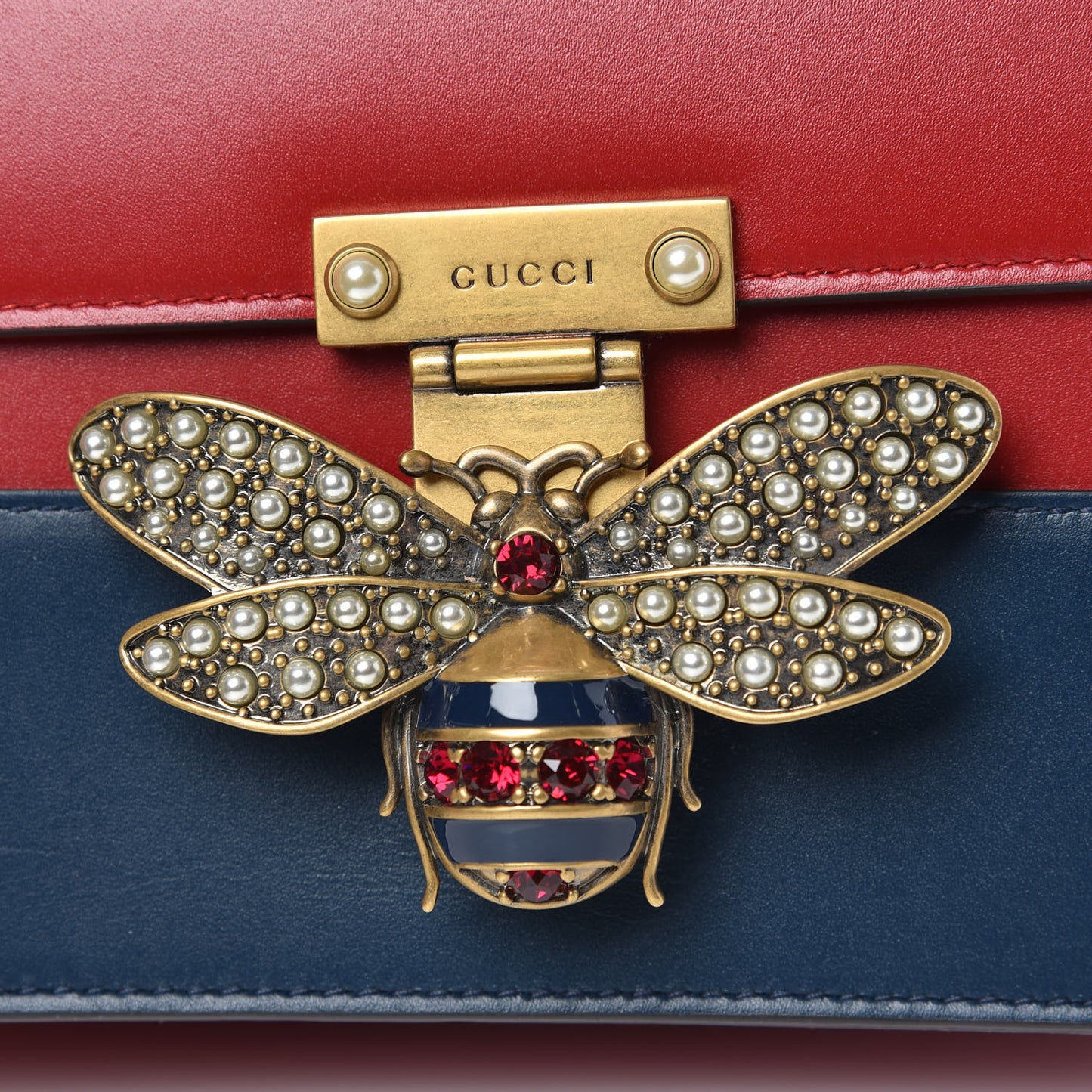Calfskin Sylvie Web Queen Margaret Shoulder Bag Blue Agata Hibiscus Red Mystic White