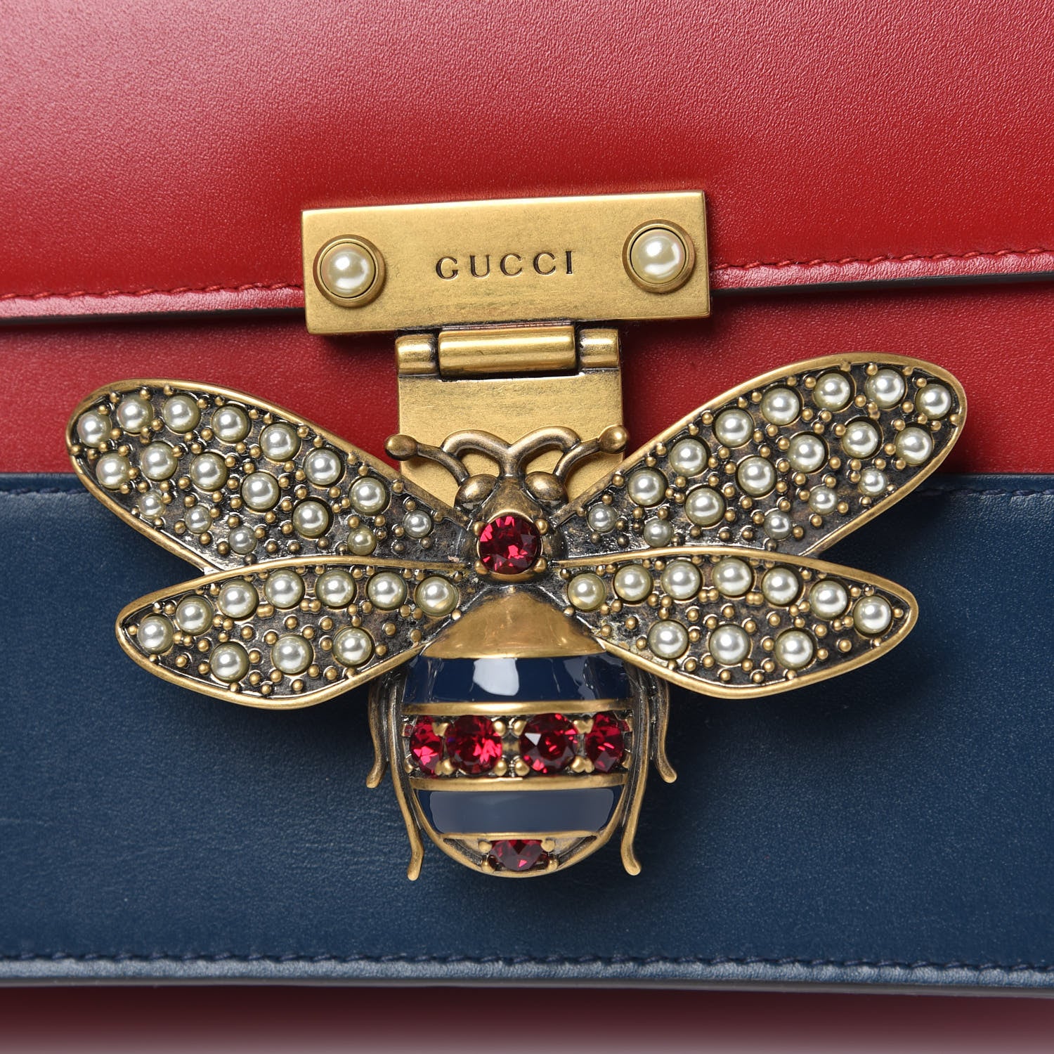 Gucci Calfskin Sylvie Web Queen Margaret Shoulder Bag Blue Agata Hibiscus Red Mystic White 9 of 11
