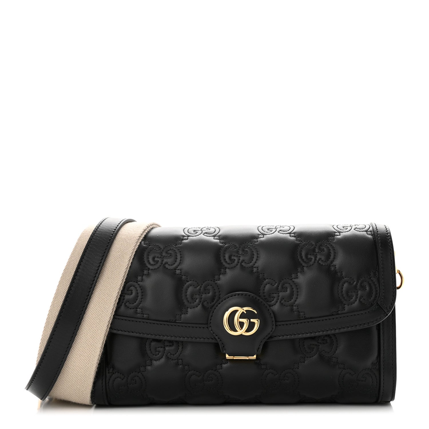 Gucci Calfskin GG Matelasse Small Flap Shoulder Bag Black Natural 1 of 9