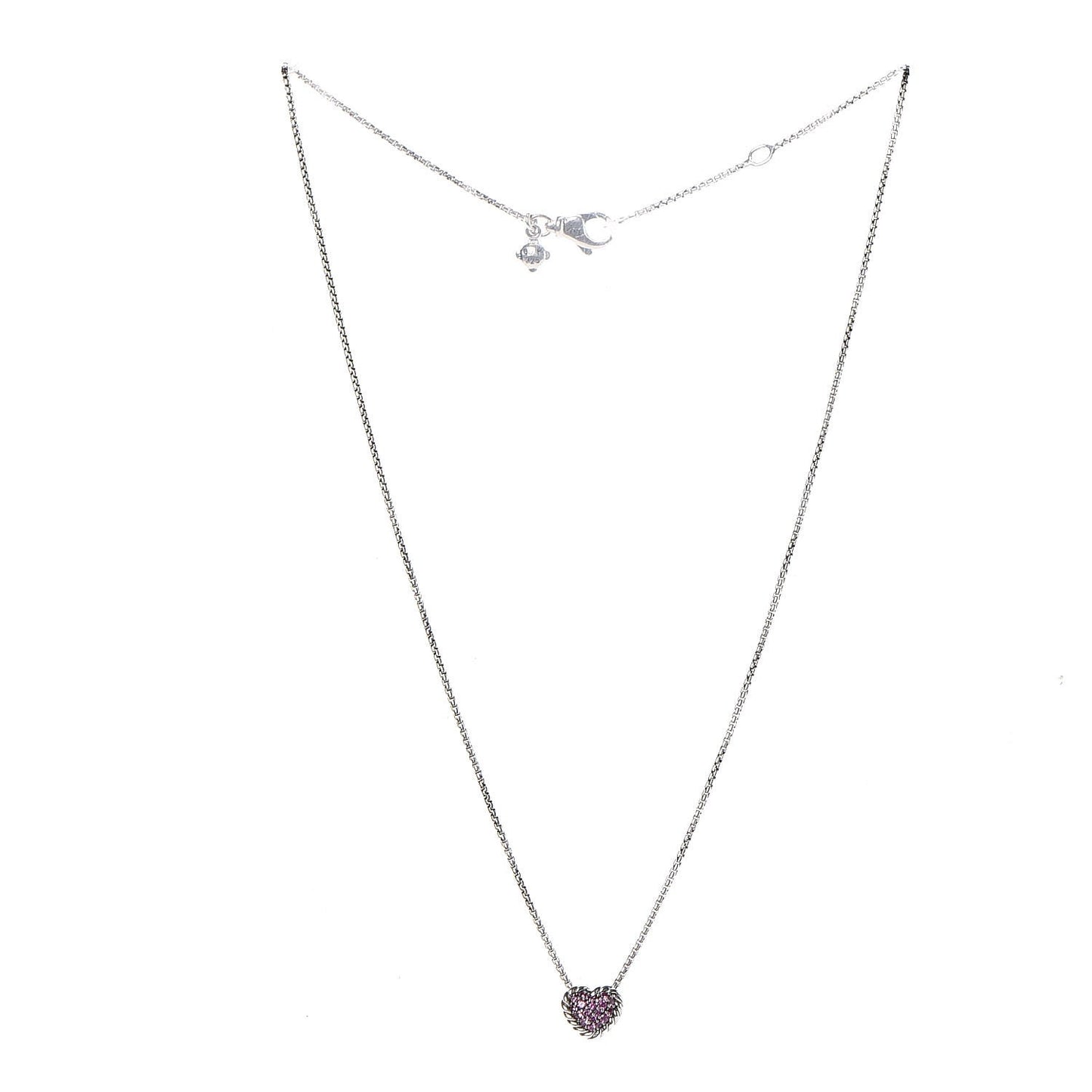 Sterling Silver Pink Sapphire Petite Pave Heart Pendant Necklace