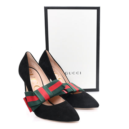 Gucci Kid Scamosciato Removable Web Bow High Heel Pumps 39.5 Black 9 of 9