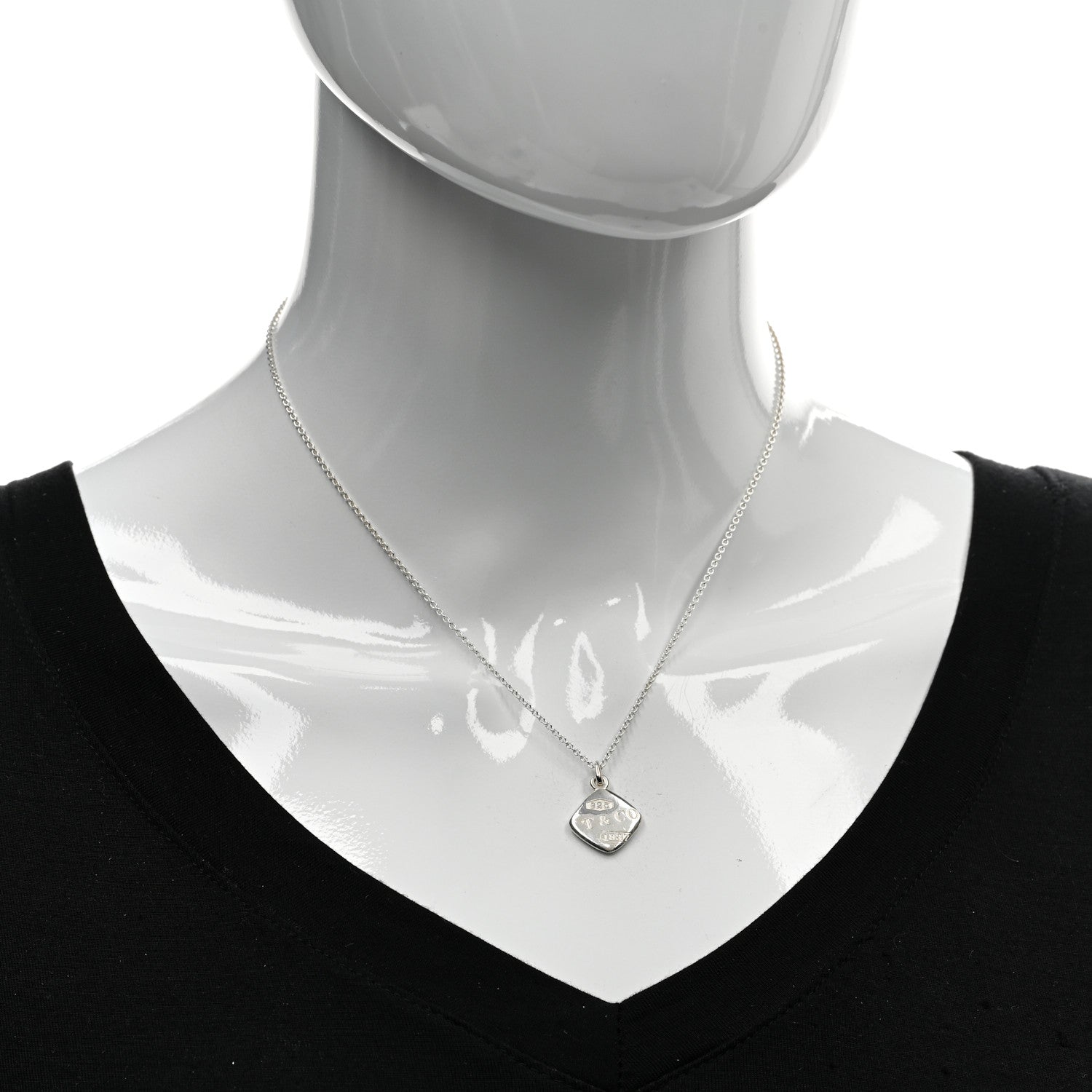 Tiffany Sterling Silver 1837 Square Pendant Necklace 2 of 4
