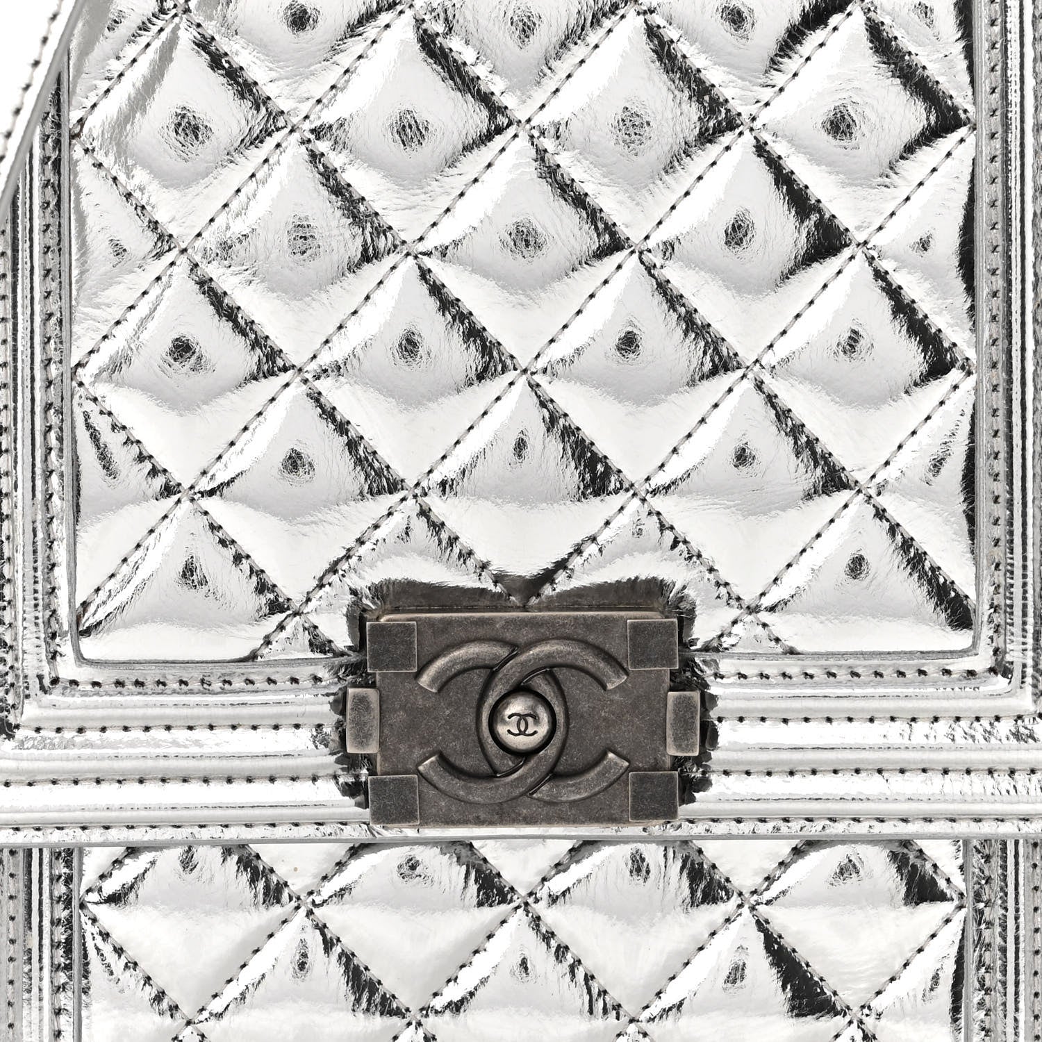 Chanel Metallic Goatskin Quilted North South Boy Flap Silver 7 of 11