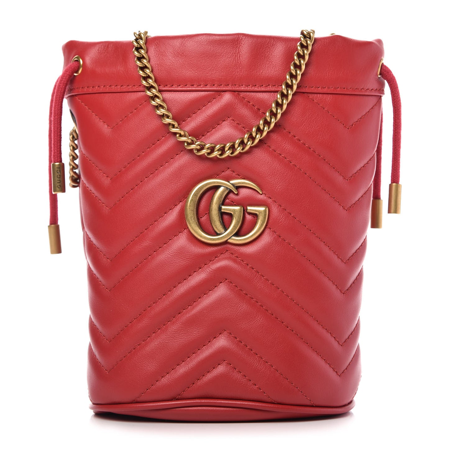 Calfskin Matelasse Mini GG Marmont 2.0 Bucket Bag Hibiscus Red