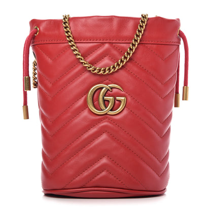Gucci Calfskin Matelasse Mini GG Marmont 2.0 Bucket Bag Hibiscus Red 1 of 9