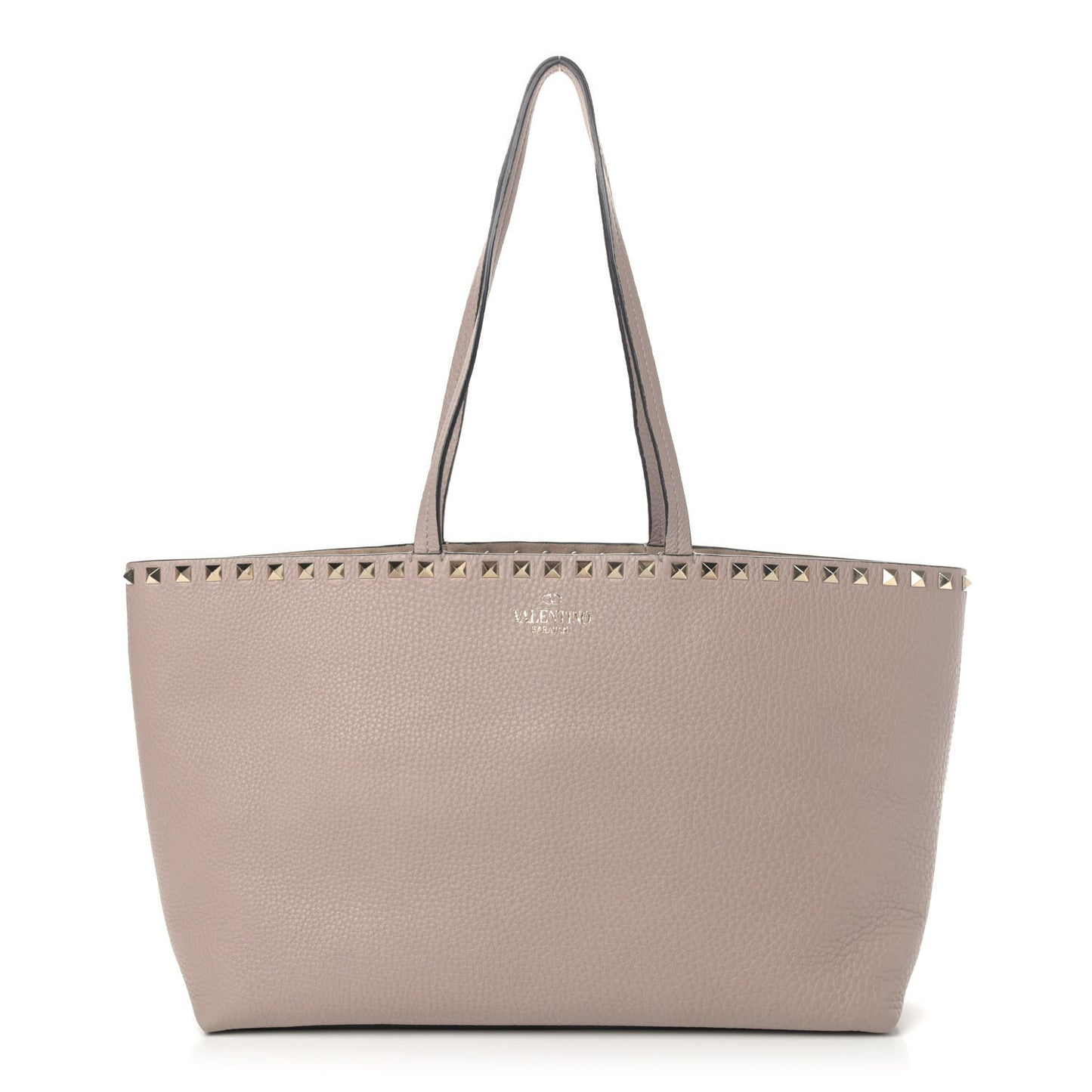 Grained Calfskin Rockstud Shoulder Tote Poudre