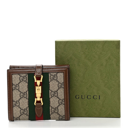 Gucci GG Supreme Monogram Textured Calfskin Web Jackie 1961 French Flap Wallet Beige Ebony Brown Sugar 8 of 8