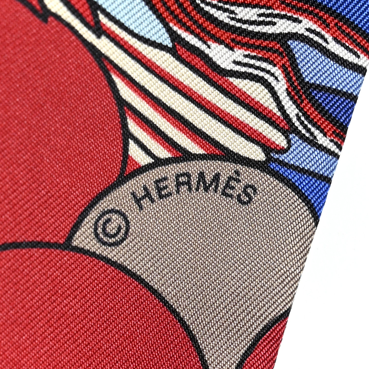 Hermes Silk Animapolis Maxi Twilly Slim Bleu Royal Rouge Ciel 4 of 4