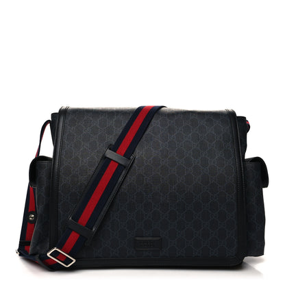 Gucci GG Supreme Monogram Web Messenger Diaper Bag Black Grey 1 of 15