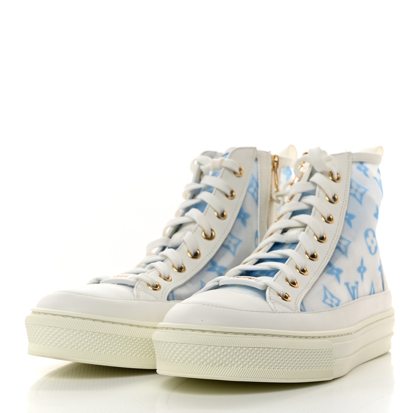 Technical Fabric Calfskin Monogram Printed Stellar Sneaker Boots 38 Blue