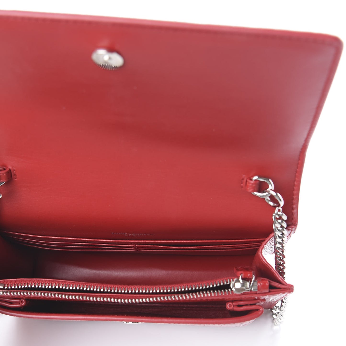 Calfskin Crocodile Embossed Monogram Sunset Top Handle Chain Wallet New Lipstick Red