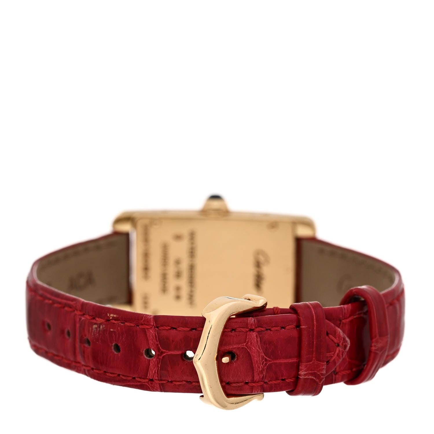 Cartier 18K Yellow Gold Alligator 19mm Tank Americaine Quartz Watch Red 3 of 6