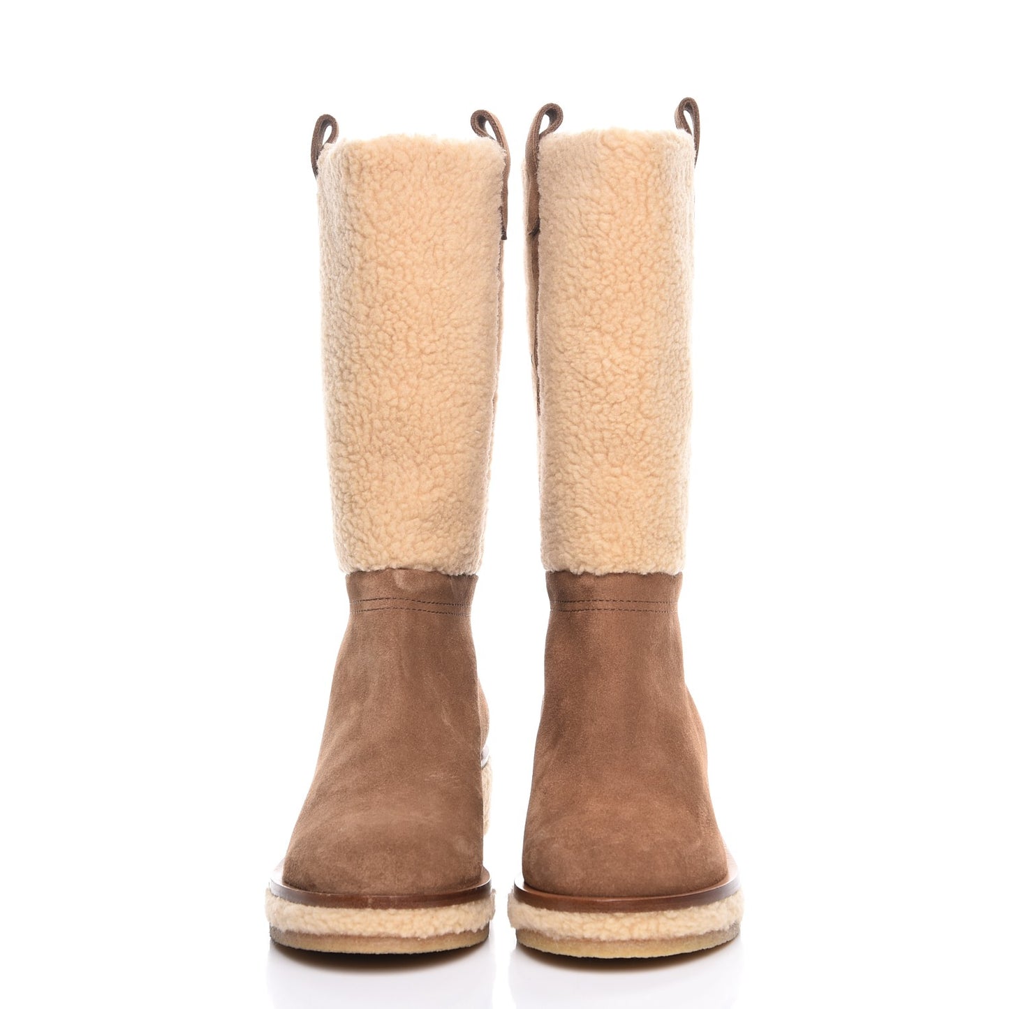 Shearling Suede Calfskin High Boots 37 Brown Beige