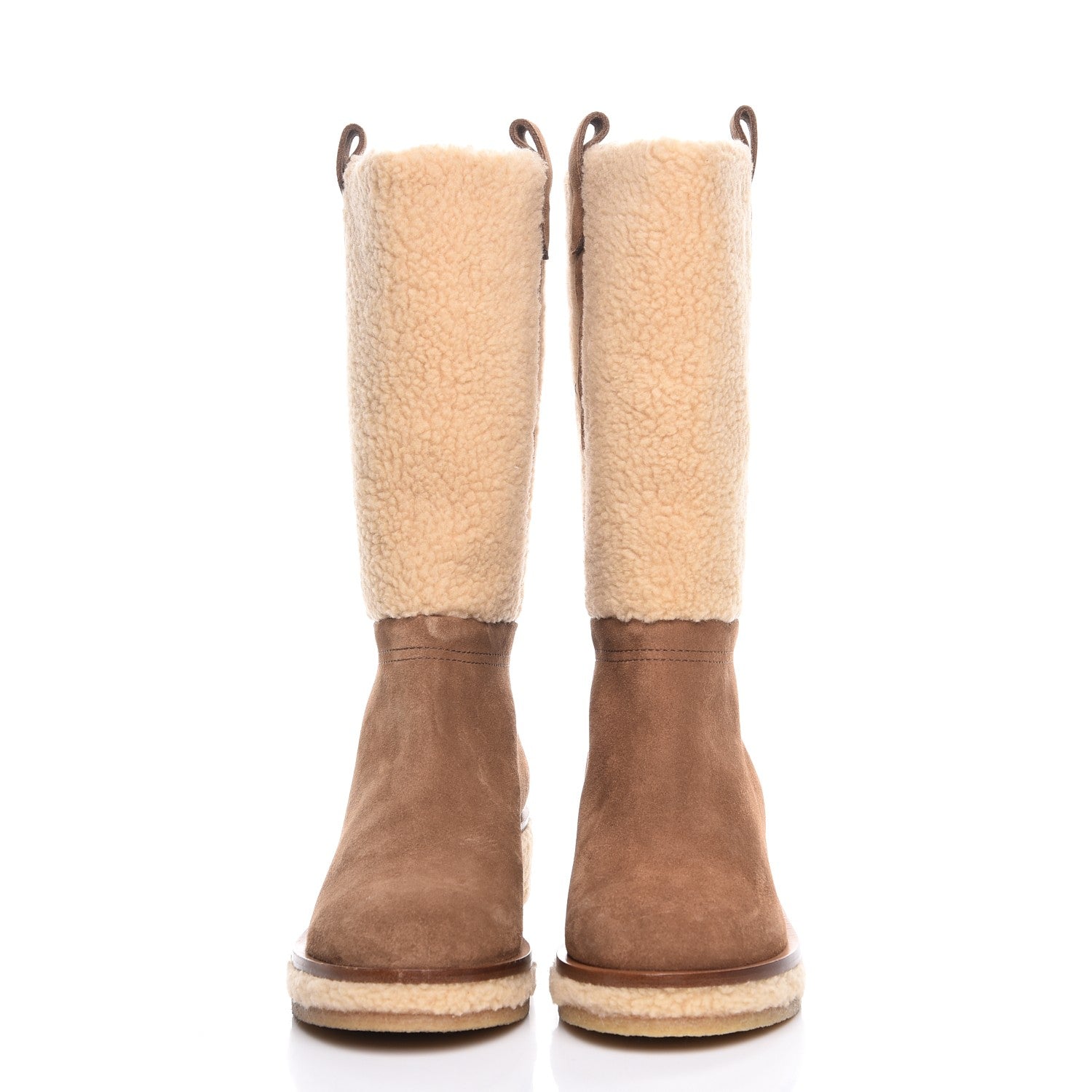 Chanel Shearling Suede Calfskin High Boots 37 Brown Beige 2 of 12