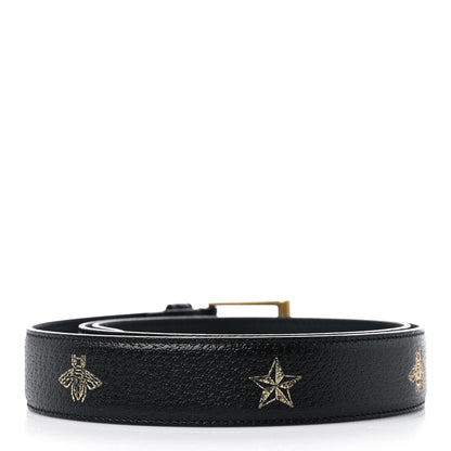 Gucci Textured Dollar Calfskin Bees And Stars Print Mens 35mm Belt 105 42 Black Gold 2 of 4