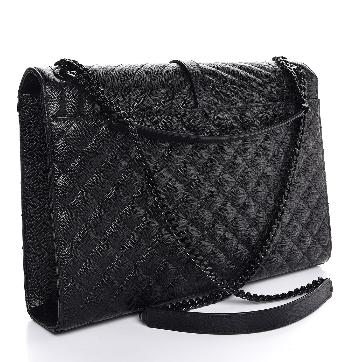 Saint Laurent Grain De Poudre Textured Mixed Matelasse Large Triquilt Monogram Monochrome Satchel Black 3 of 8