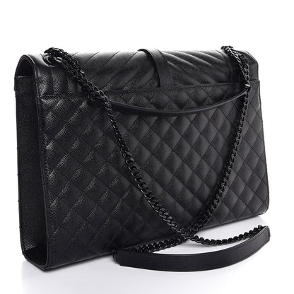 Saint Laurent Grain De Poudre Textured Mixed Matelasse Large Triquilt Monogram Monochrome Satchel Black 3 of 8