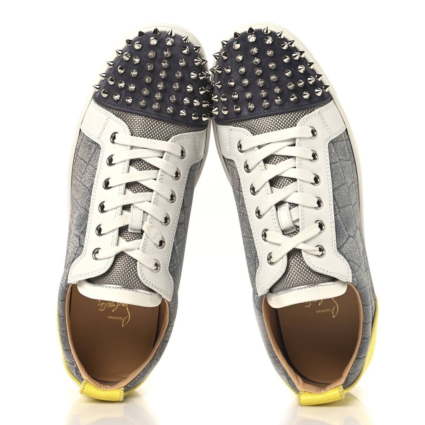 Suede Calfskin Crocodile Embossed Mens Louis Junior Spikes Orlato Flat Sneakers 44 Multicolor