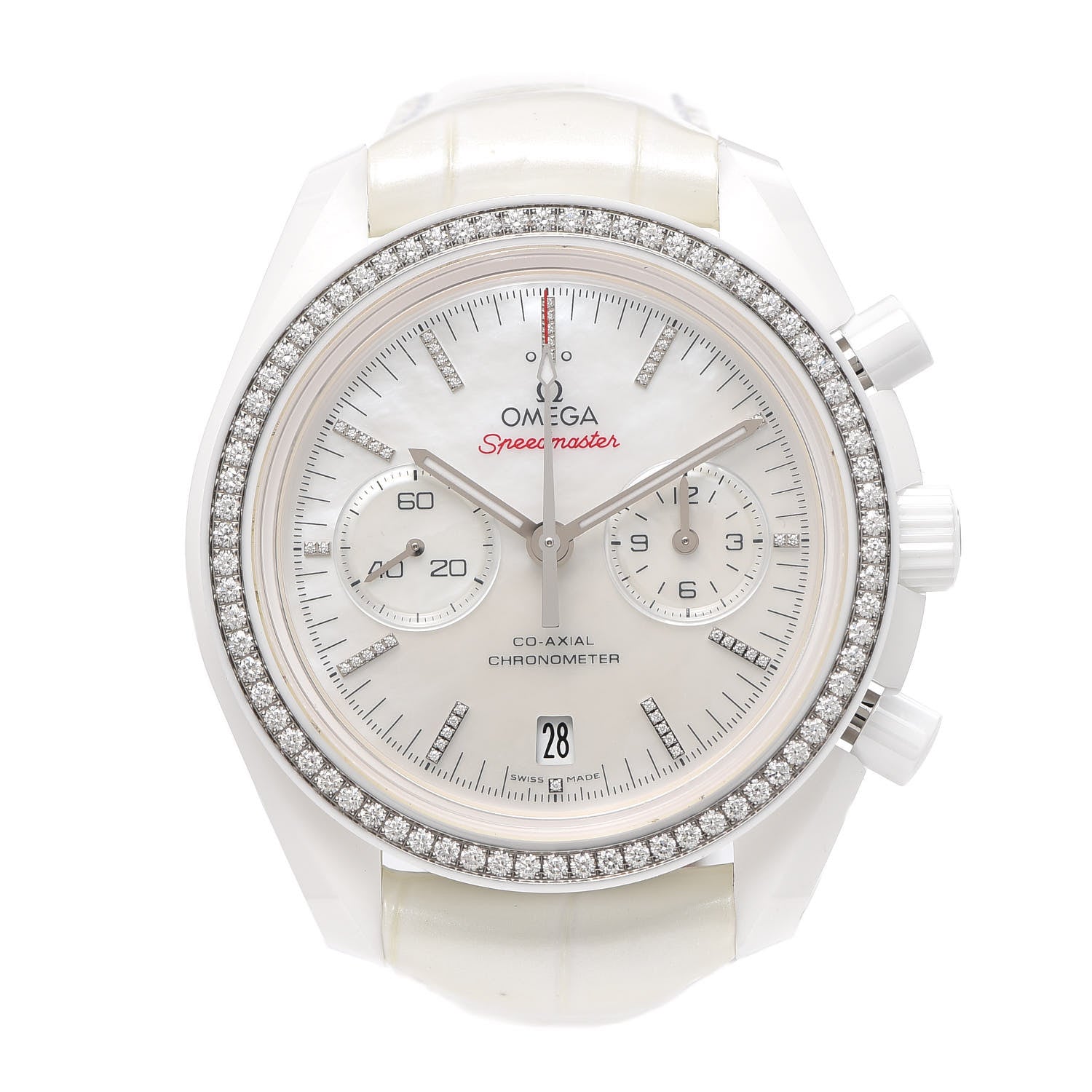 Omega Ceramic Alligator Diamond Bezel Mother of Pearl 44mm Speedmaster White Side of the Moon Automatic Watch 311.98.44.51.55.001 1 of 6